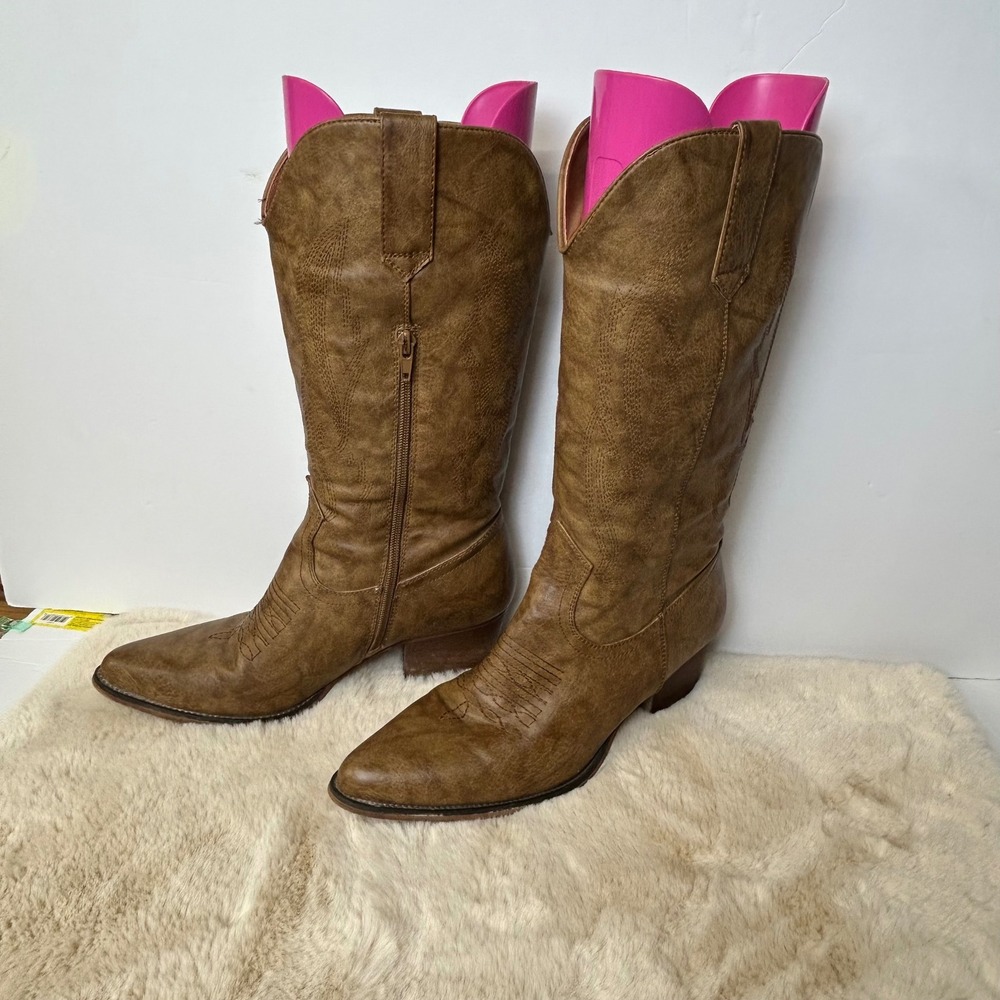 Roper Womens Tan Distressed Faux Leather Western Cowgirl Boots 8.5 - Picture 3 of 8